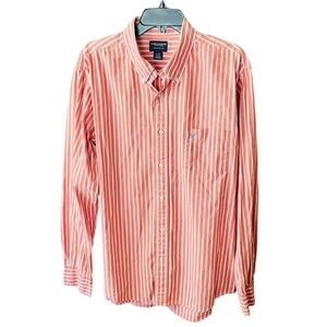 American Eagle striped long sleeve button down cotton shirt SZ L orange white